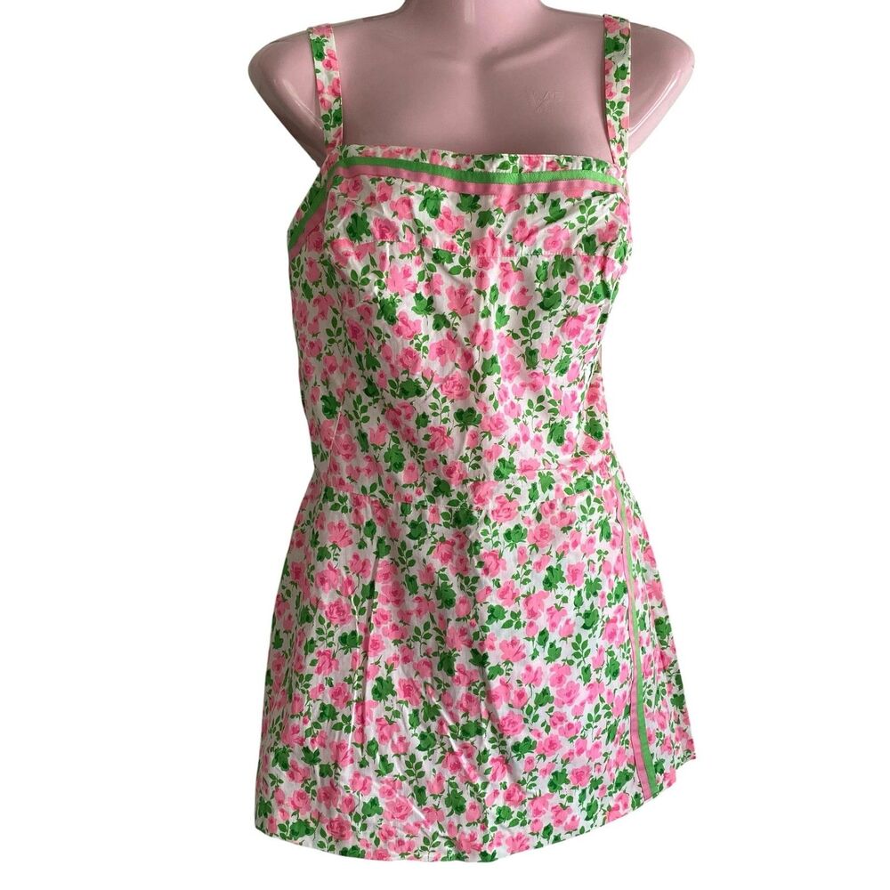 Vintage Gabar Swimdress Womens Medium Pink Floral Romper Sunsuit Built In Brief